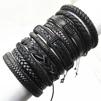 Handmade Black Leather Wrap Bracelets Set for Men and Women - Smarsty