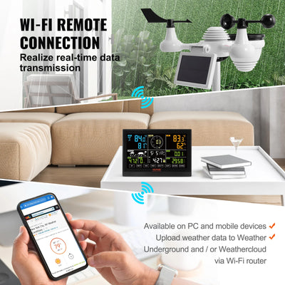 SucceBuy 7-in-1 Wi-Fi Weather Station 7.5 in Color Display + Solar Wireless Outdoor Sensor Alarm Alerts for Temperature Humidity - Smarsty