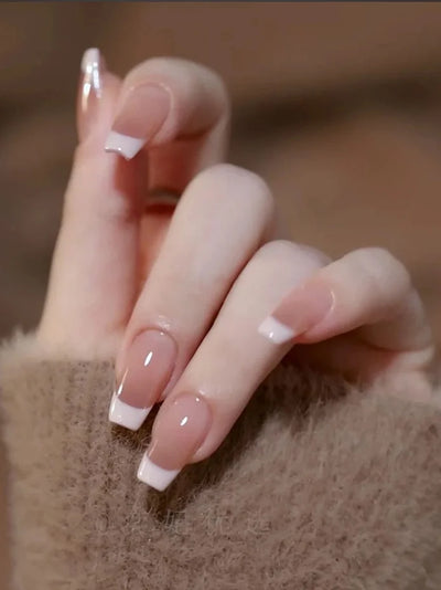 24 Piece Short Square Fake Nails with French Tips - Smarsty