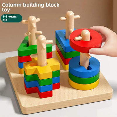 Montessori Wooden Sorting Stacking Toys Puzzle for Toddlers and Kids Preschool Fine Motor Skill Toy for 1 Years - Smarsty