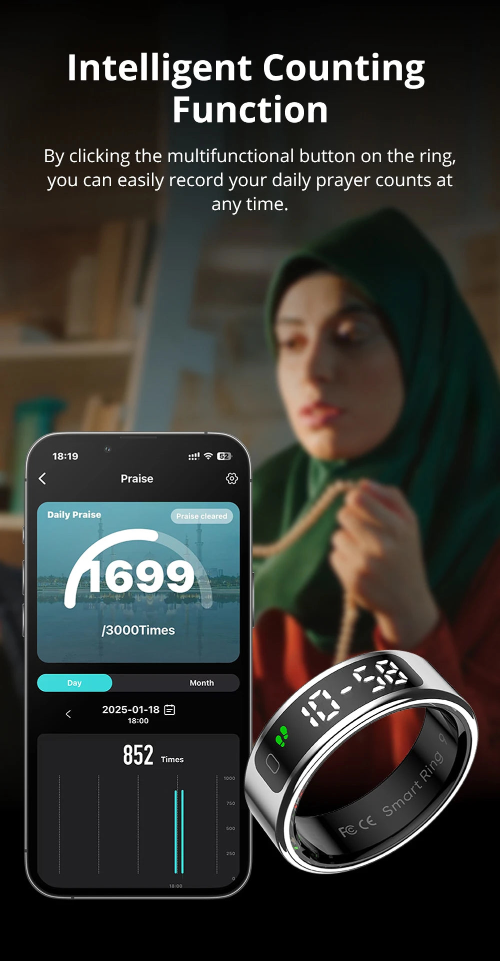 2025 COLMI R12 Smart Ring with Display Screen and Touch, Wireless Charging, Health Manager, 5 ATM Waterproof For Men Women