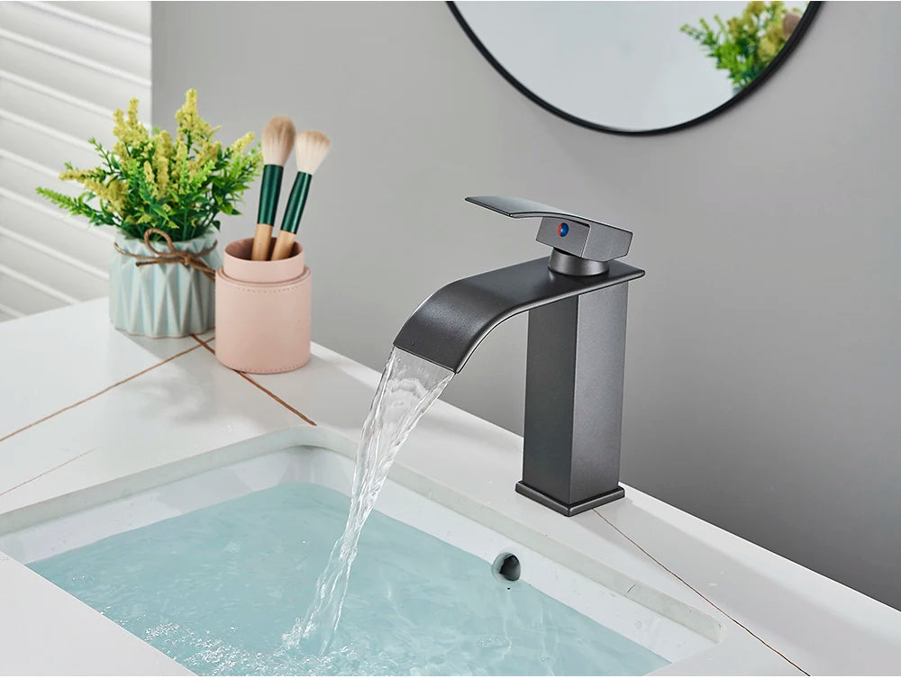 Brushed Gold Waterfall Bathroom Sink Faucet Mixer - Smarsty