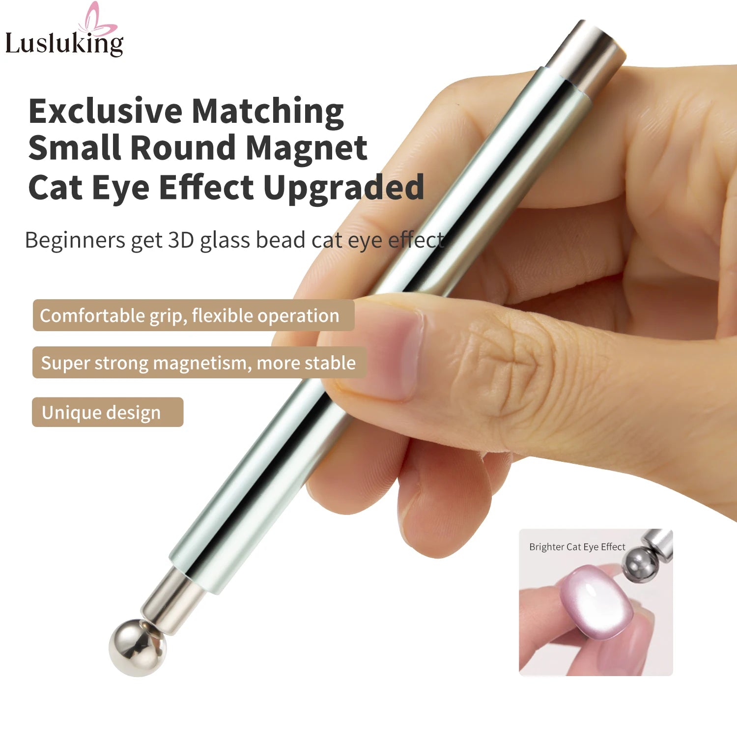 Cat Eye Nail Art Magnetic Tool Cylindrical Stick with Ball Magnet Manicure Accessory for Glass Bead Effects Fits UV Gel Polish - Smarsty