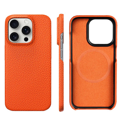 MagSafe Leather Case Natural Cowhide Lychee Finish Premium for iPhone 15, 16, 17 - Smarsty
