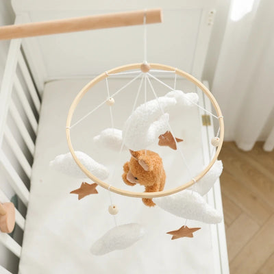 Wooden Crib Mobile Baby Bed Bell Rattle Toy Soft Felt Cartoon Bear Mobile Hanging Newborn Music Box Bed Bell Hanging Bracket Toy by Smarsty