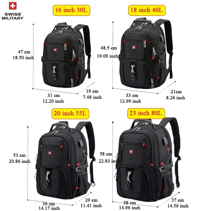 SWISS MILITARY Fashion Travel Multifunction Large Capacity Male Bag Usb Charging Waterproof 23 inch Laptop Backpack Men Mochila - Smarsty