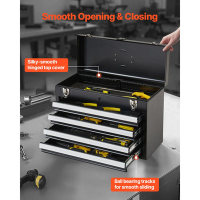 SucceBuy 20.5in Metal Tool Box Portable 4-Drawers Tool Chest with Drawers Locking Multi-Function Tool Organizer for Workshop - Smarsty