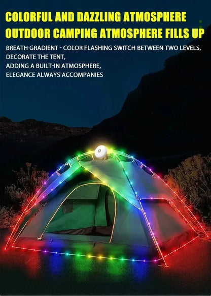 Camping String Lights,33Ft Light with Lanterns (2 in 1 Design),Camping Lights 2000mAh,IPX6 Waterproof,Rechargeable Flashlights by Smarsty