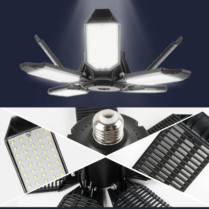 200W Powerful Garage Light LED Foldable LED Bulbs E27 Adjustable Multi Panel Ceiling Lamp For Workshop Warehouse Lighting