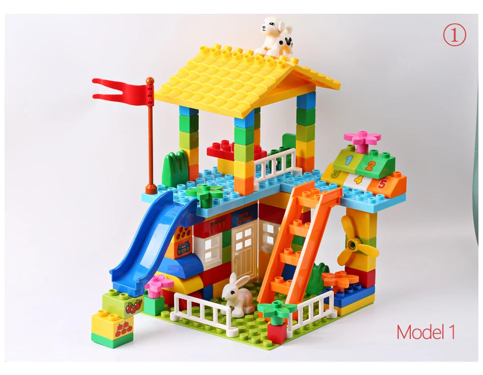 153PCS Big Particle Roof Blocks Compatible City House Big Size Slide Building Blocks Castle Brick Toys For Children - Smarsty