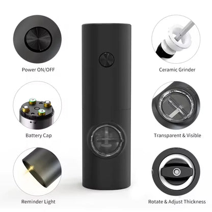 Electric Automatic Salt & Pepper Grinder with Spice Mill Storage Bins Kitchen Adjustable Grinding Tool