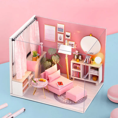 Wooden Mini Miniature Doll House DIY Small House Kit 3D Puzzle Building Assembly House Furniture Toy Children's Birthday Gifts by Smarsty