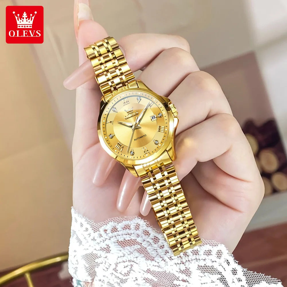 OLEVS Women's Stainless Steel Automatic Watch with Dual Calendar - Smarsty