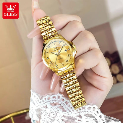 OLEVS Women's Stainless Steel Automatic Watch with Dual Calendar - Smarsty