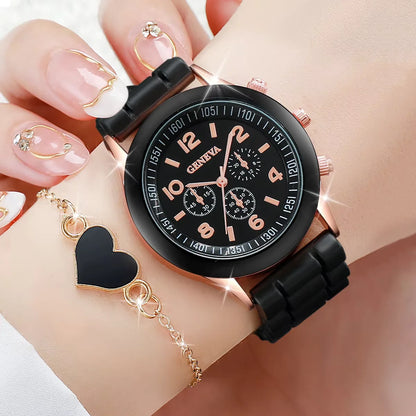 Fashionable Women Quartz Watches Set with Silicone Bands - Smarsty