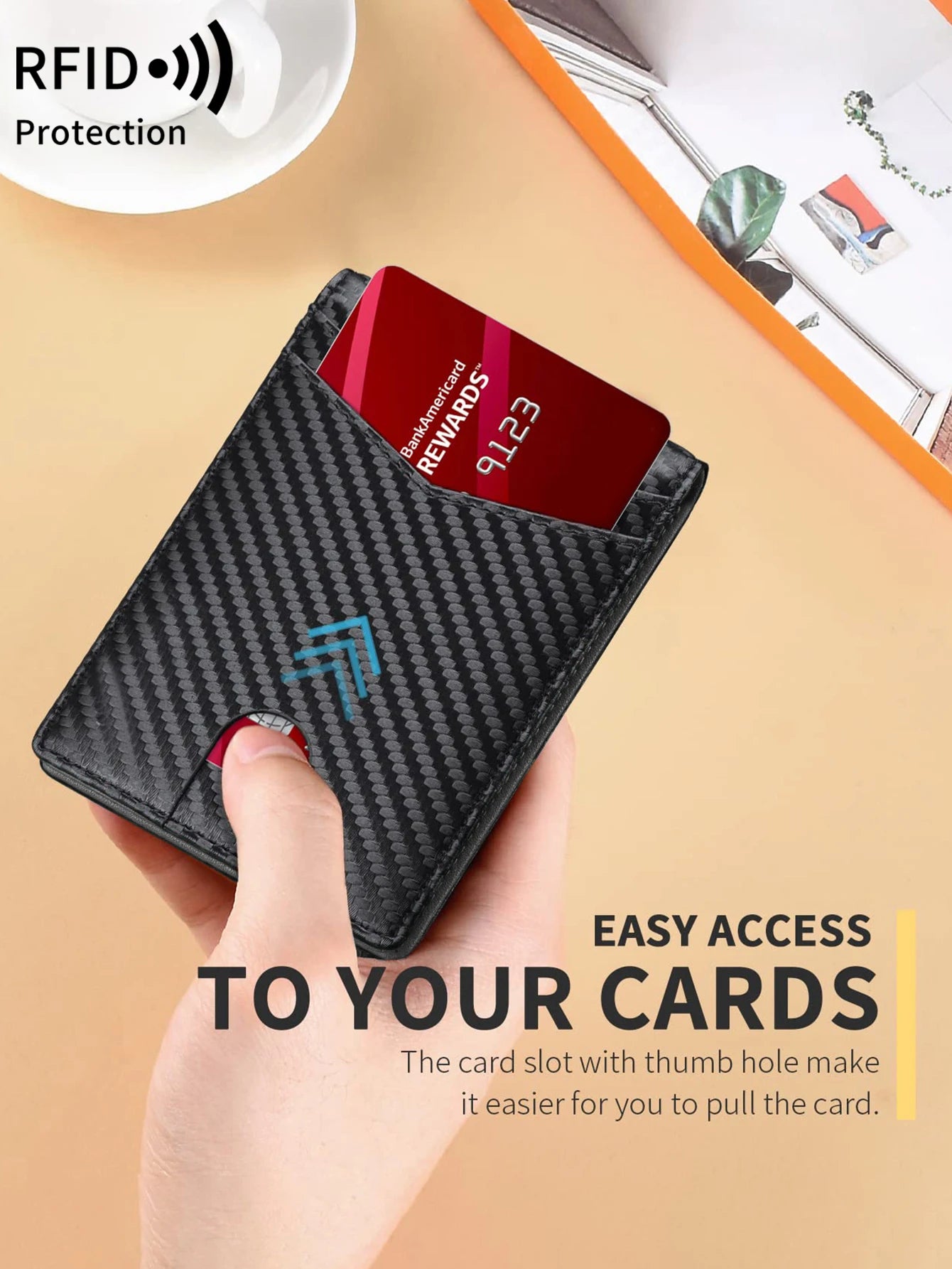 RFID Blocking Ultra-thinTrifold Wallet Carbon Fiber Pattern Portable Credit Card Holder,with2 ID Windows and Multiple Card Slots - Smarsty