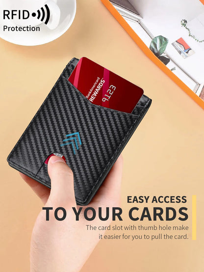 RFID Blocking Ultra-thinTrifold Wallet Carbon Fiber Pattern Portable Credit Card Holder,with2 ID Windows and Multiple Card Slots - Smarsty