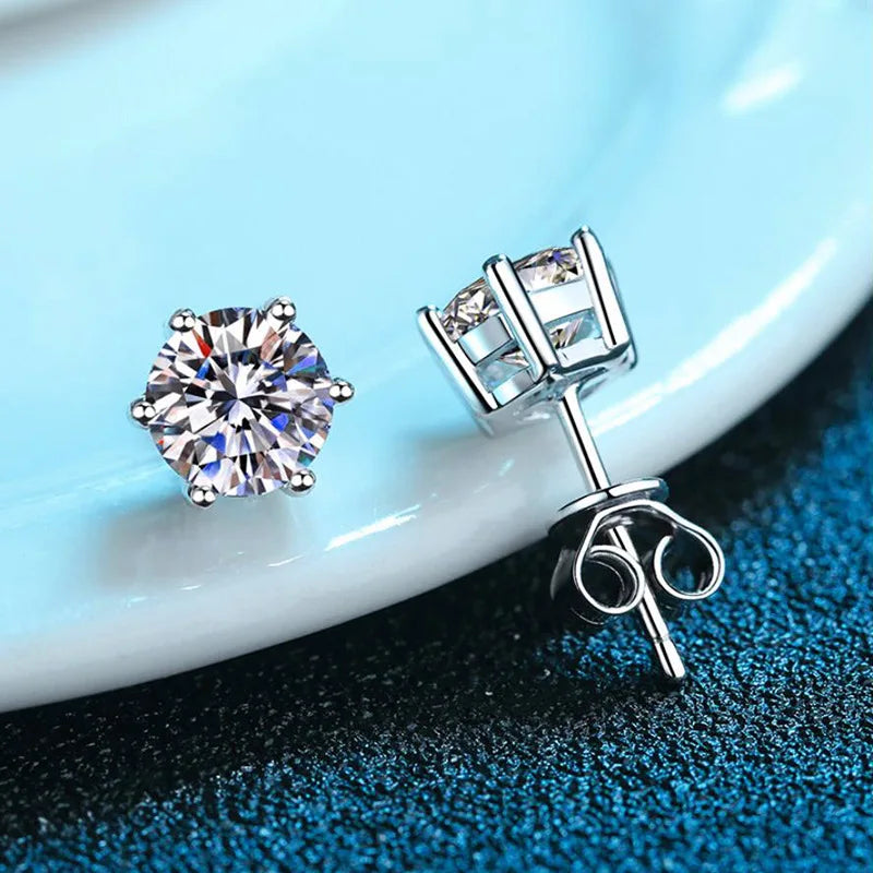 Sterling Silver Moissanite Stud Earrings Certified D - Smarsty