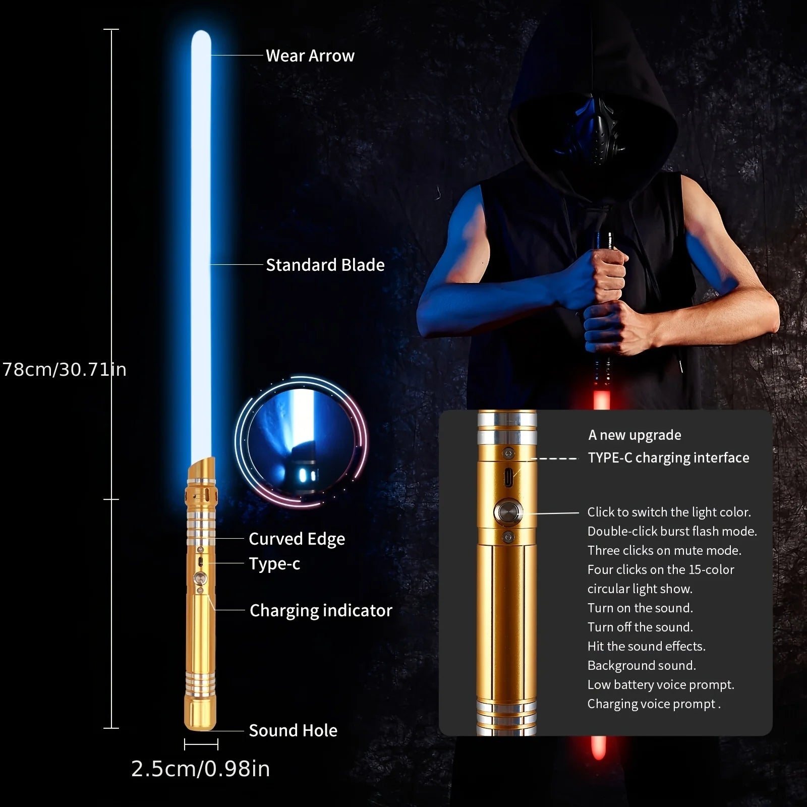 15-color 2-in-1 Metal Gravity Sensing Light up Saber Toy Sword, Light sword Upgraded Version Party Glow Sword for Halloween and