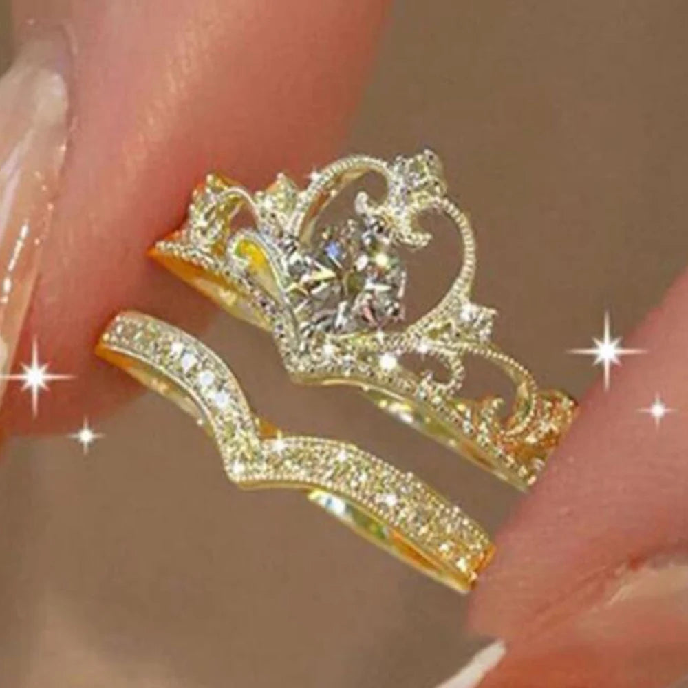 2PCS Adjustable Crystal Crown Rings for Women - Smarsty