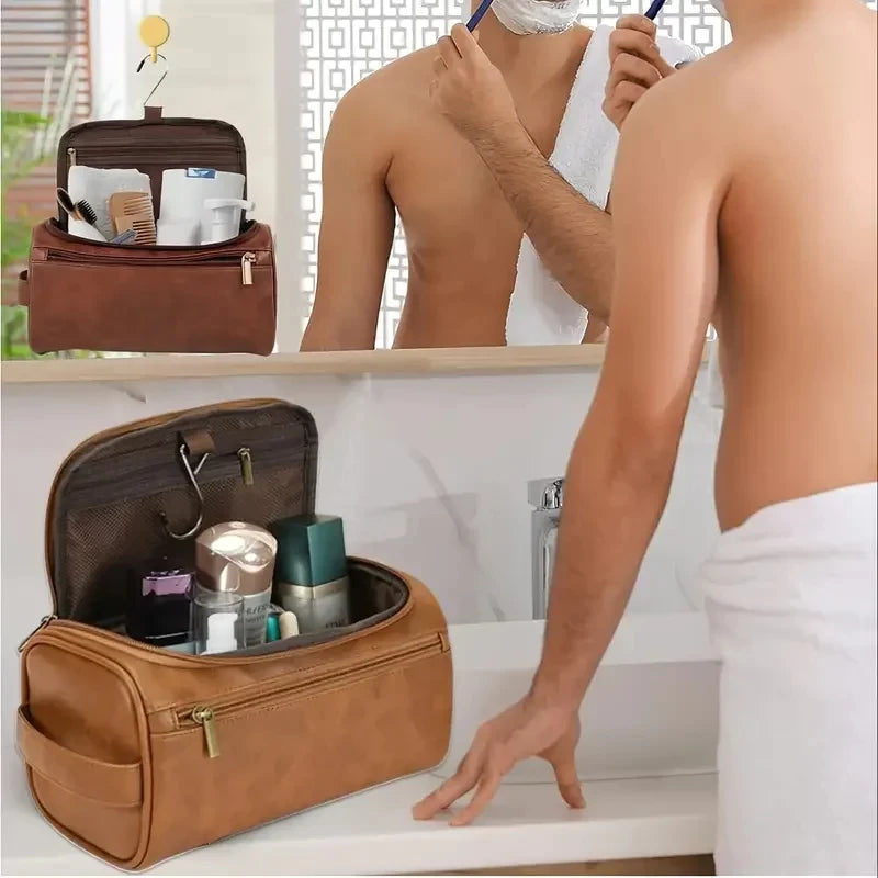 Leather Toiletry Bag for Men Women Dopp Kit Mens Hanging Toiletry Bag Travel Toiletry Bag for Traveling Large Cosmetic Bag for T - Smarsty
