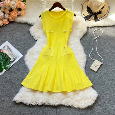 YuooMuoo Chic Fashion 2025 Summer Pleated Short Dress Women O-neck Slim Waist A-line Party Dress Streetwear Lady Outfits Vestido - Smarsty