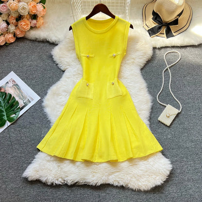 YuooMuoo Chic Fashion 2025 Summer Pleated Short Dress Women O-neck Slim Waist A-line Party Dress Streetwear Lady Outfits Vestido - Smarsty