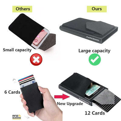 Automatic Flip Card Side Push Card Holder Sleeve Large Capacity 12 Cards Slot Metal Cards Box Men Credit Card Anti-theft Wallets - Smarsty