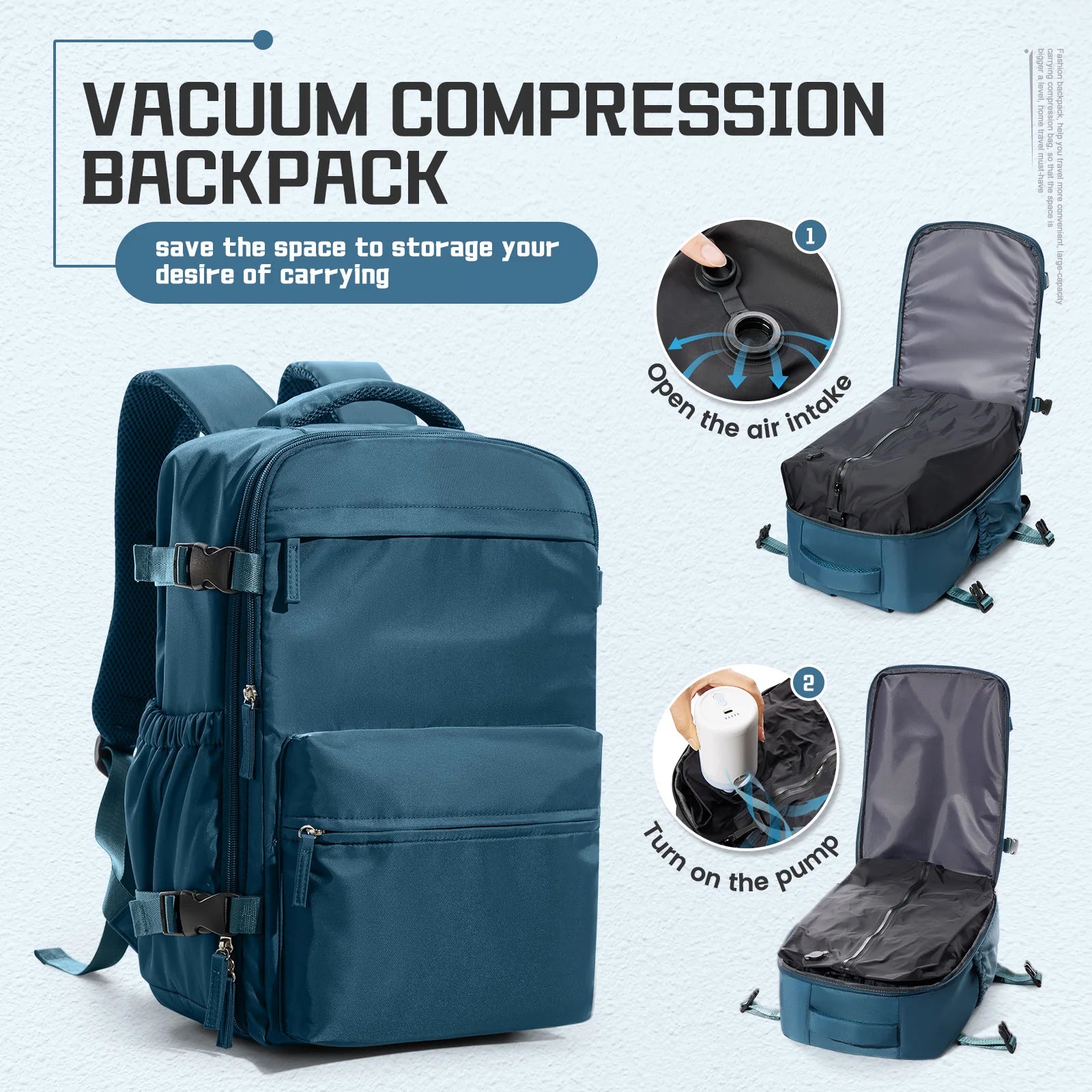 Men Vacuum Compression Backpack 15.6in Laptop Backpack Expand Hiking Vacuum Travel Backpack, Ryanair Backpack 40x20x25 Cabin Bag - Smarsty
