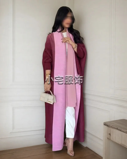 Women's Fold Miyake Pleated Abaya Long Sleeve Print Foldable Collar Robe Cardigan Coat New Winter Fashion Original Design 2024 - Smarsty
