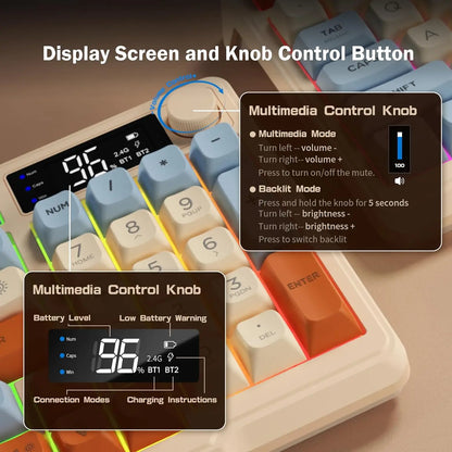 Wireless Gaming Keyboard With Display Screen And Knob