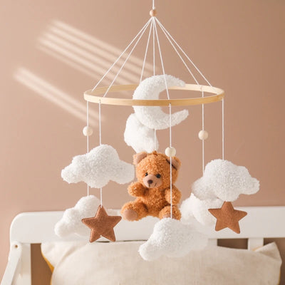 Wooden Crib Mobile Baby Bed Bell Rattle Toy Soft Felt Cartoon Bear Mobile Hanging Newborn Music Box Bed Bell Hanging Bracket Toy by Smarsty
