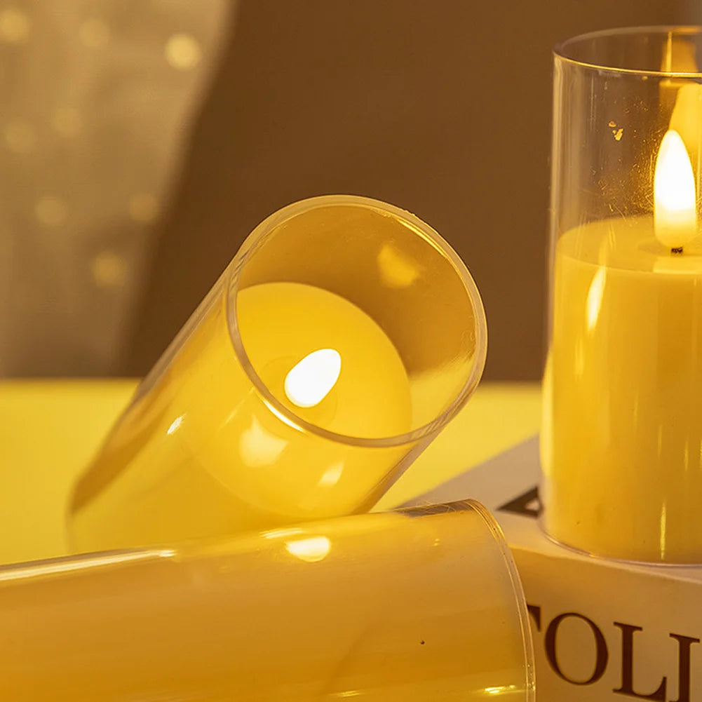 Flameless Candles Acrylic Pillar Candle Soft Light Battery Operated Flickering Candle for Romantic Ambiance