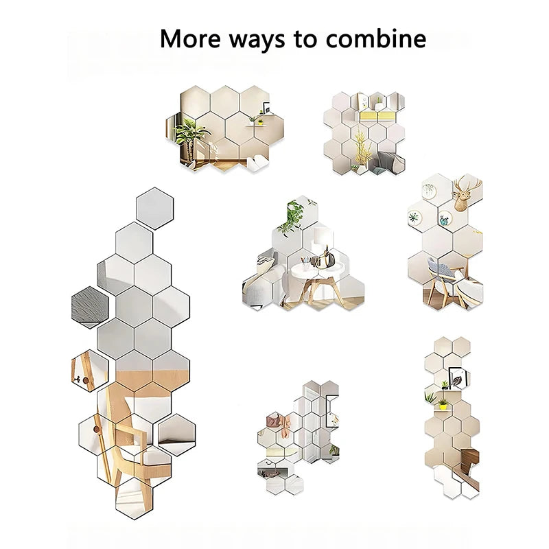 45pcs Hexagon Mirror Wall Stickers for Modern Decor - Smarsty