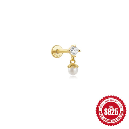 925 Sterling Silver Lotus Tassel Zircon Stud Earrings - Smarsty