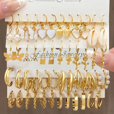 Heart Pearl Dangle Earrings Set for Trendy Women - Smarsty