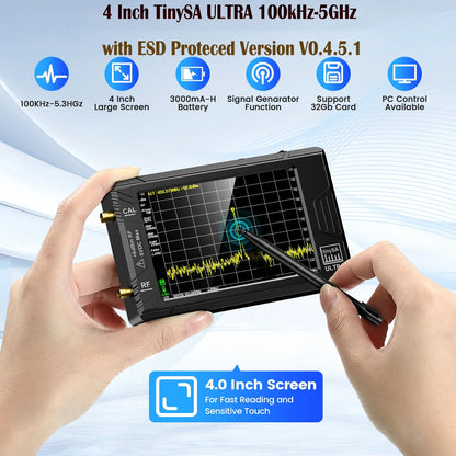 TinySA Ultra Spectrum Analyzer 4 Inch Display 100kHz to 5.3GHz - Smarsty