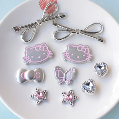 MINISO Silvery Hello Kitty Set Girls Women Shoe Charms DIY Hole Shoes Detachable Buckle Garden Shoes Accessories Festival Gift