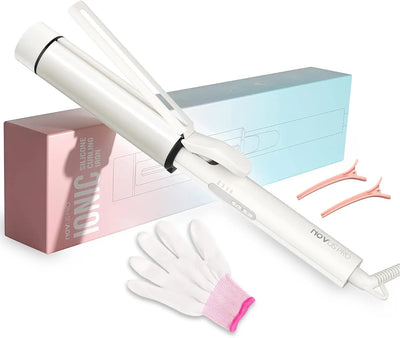 1.5 Inch Extra Large Curling Wand for Long Hair - Ceramic Tourmaline Barrel with 40000000 Negative Ions, 2 Clips - Smarsty