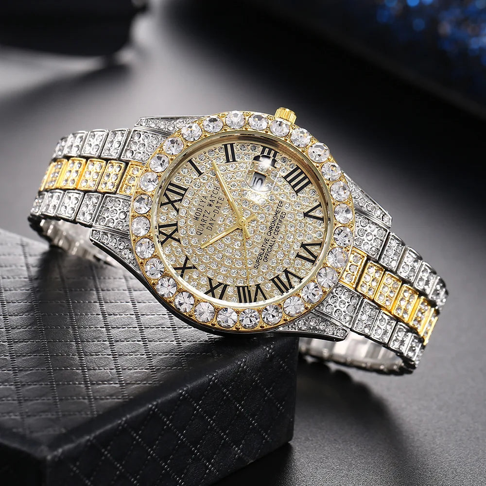 Luxury Men's Quartz Watch with Rhinestone Detail - Smarsty