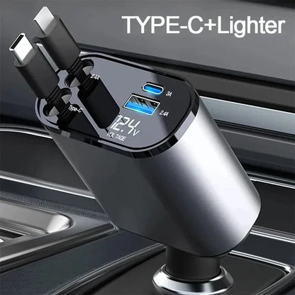 120W Car Charger Retractable USB Type C Fast Charge - Smarsty