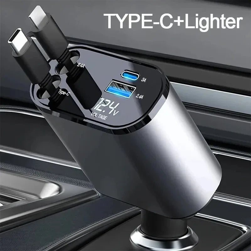 120W Car Charger Retractable USB Type C Fast Charge - Smarsty