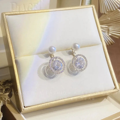 Pearl Long Earrings With Rhinestones For Wedding Fashion - Smarsty