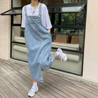 Spring Summer Denim Overall Dress Women Sleeveless Jeans Dresses Fashion Female Solid Slip Casual Loose Spaghetti Strap Dresses - Smarsty