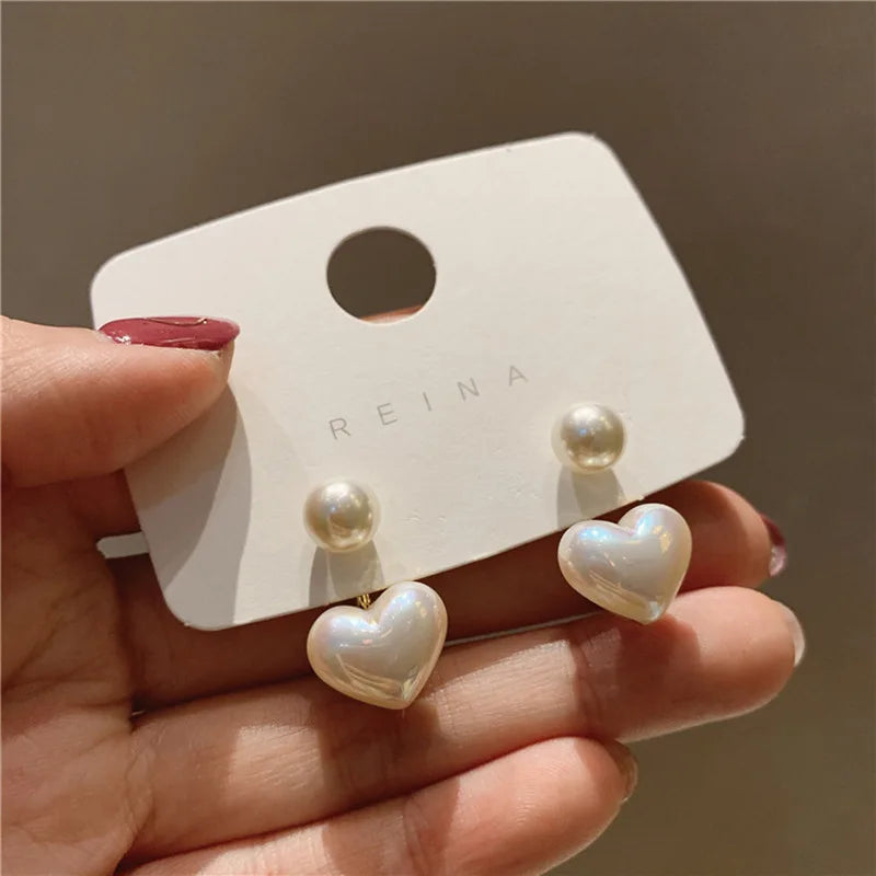 Heart Shaped Pearl Geometric Earrings For Women Daily Wear - Smarsty