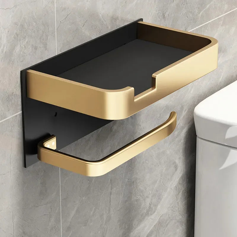 Black Gold Wall Mount Toilet Paper Holder with Shelf - Smarsty