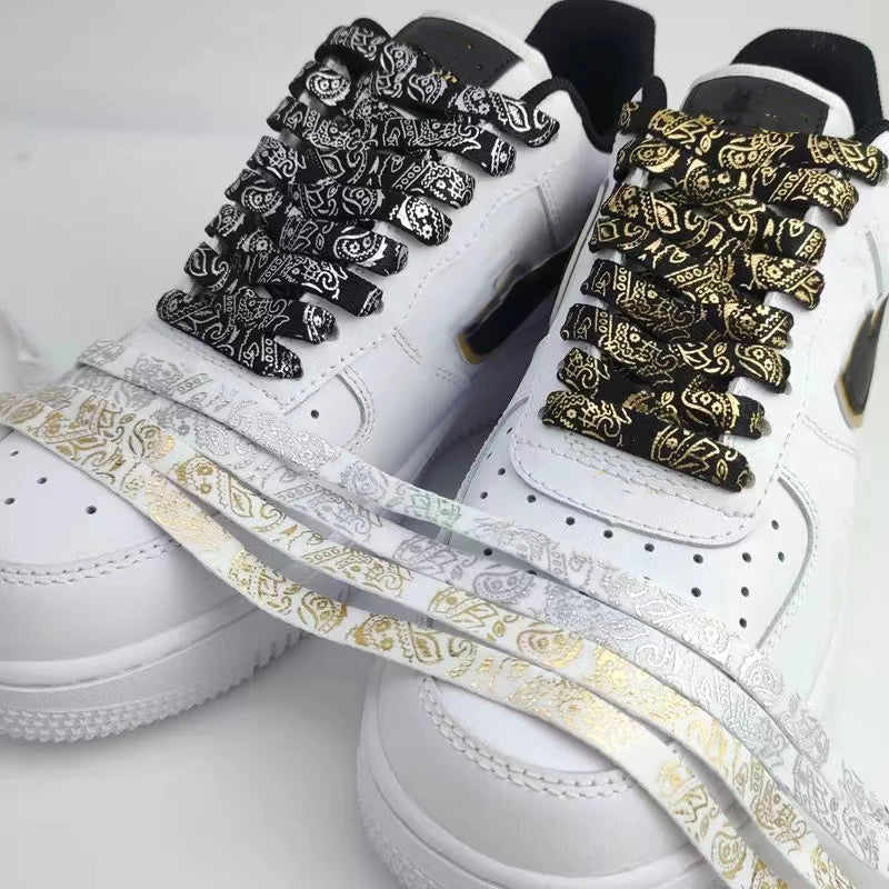Gilding Flat Shoe Laces Cashew Flower Shoelaces for Sneakers Hand-painted Sports Casual Basketball Tennis Shoelace Shoestrings - Smarsty