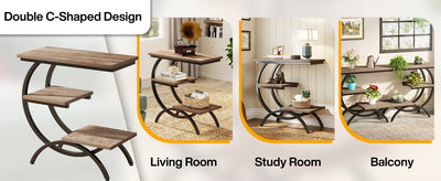 Tribesigns C-Shaped End Table, Industrial 3-Tier Small Table for Couch, Wood Bedside Table Snack Table with Storage Shelves - Smarsty
