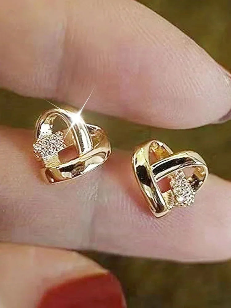 Heart Stud Earrings Cubic Zirconia Sparkling Wedding - Smarsty