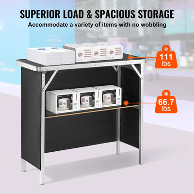 SucceBuy Folding Portable Bar Table Tradeshow Podium Table for Party Picnic Exhibition Include Carrying Case Storage Shelf Skirt - Smarsty
